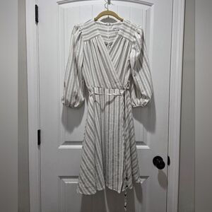 Calvin Klein White and Gray Striped Dress